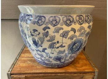 Asian Floral Blue And White Garden Pot ( #110)