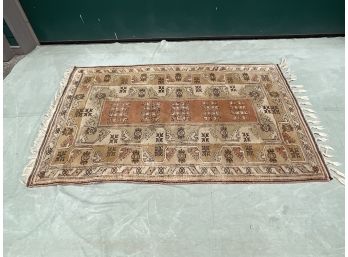 Antique Hand Knotted Area Rug Braided Fringe Tan Sand Graphic 82 X 46' (#031)
