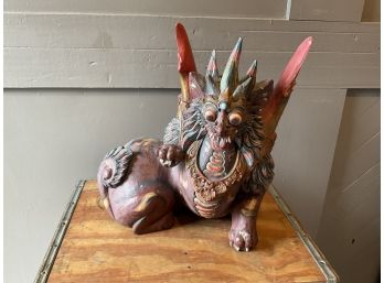 Balinese Carved Hindu Figure Hand Painted Dragon Statue (#035)