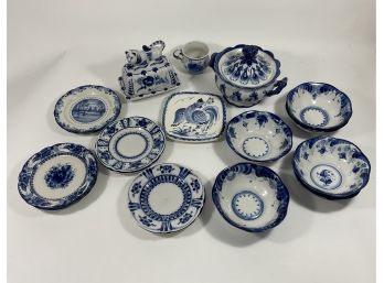 Gzhel Porcelain Pottery Tableware, Handmade In Russia, Set Of Nineteen (#74)