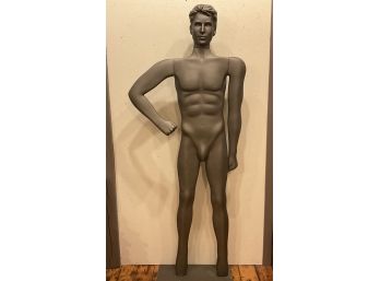 Art Deco 1980's Style Flat Male Fiberglass Mannequin, With Removable Arms And Head On Steel Metal Base (#76)