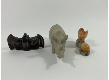 Hand Carved Stone Animal Sculptures, Set Of Three (#31)