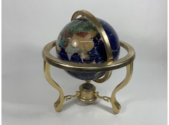 Inlaid Stone/ Brass Globe With Working Compass At Base (#84)