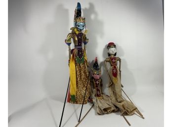 Hand Crafted Wooden Wayang Golek Indonesian Puppet Dolls, Set Of Three (#52)