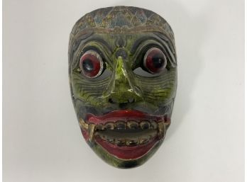 Hand Painted And Hand Carved Tribal Green Mask (#44)