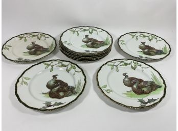 1902-1907 Royal Doulton Plate With Turkey, Holly, And Mistletoe, Made In England, Set Of Eleven (#82)