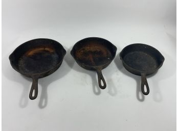 Stackable Cast Iron Skillets, Set Of Three, Small, Medium, And Large (#122)