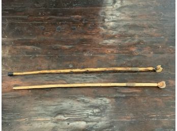 Hand Carved Wood Walking Sticks, Man And Woman, Set Of Two (#119)
