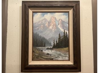 Signed Gordon C. Bechtel 'needles Point' Framed Painting Of Mountain River Landscape (#105)