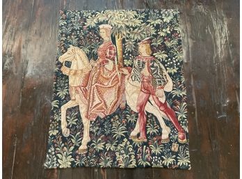 Hand Sewn Cross Stitch Pattern Tapestry, Medieval Nobel Woman On Horseback (#128)