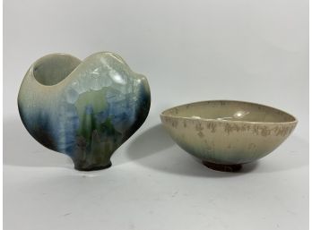 Signed Ginny Conrow Crystalline Glazed Porcelain Bowls, Set Of Two (#99)