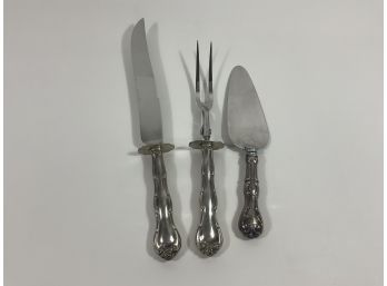 Sterling Silver And Stainless Steel Carving Set And Pastry Sever, Set Of Three (#103)