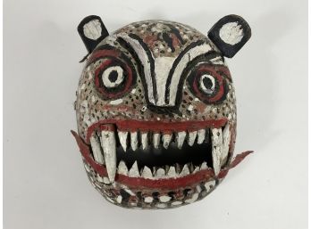 Hand Carved And Hand Painted Mask With Animal Skin (#63)