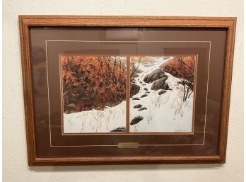 Copyright Bev Doolittle 'Double Back' Wood Framed Lithograph, Paw Prints In The Snow (#106)