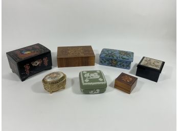 Decorative World Wide Trinket Boxes, Set Of Seven, Two Working Music Boxes (#49)
