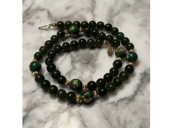 Chinese Nephrite Jade And Cloisonne Beaded Necklace 20' (Shipping)