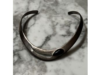 Vintage Mexican Sterling Silver And Onyx Choker Style Necklace (Shipping)