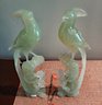 Two Chinese Light Green Jade Phoenix Bird Sculptures