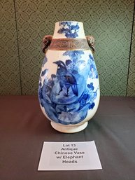 Chinese Pottery Vase W/ Elephant Heads Decoration