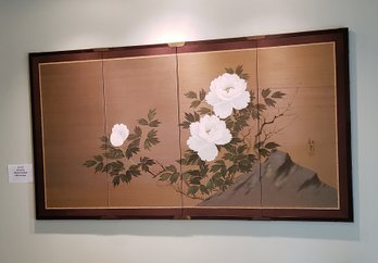 Chinese Hand-Painted Silk Floral Paneled Screen