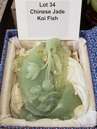 Chinese Light Green Jade Koi Fish Sculpture