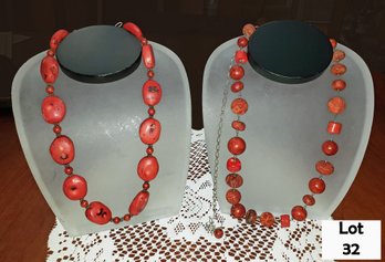 Two Red Sponge Coral Beaded Necklaces