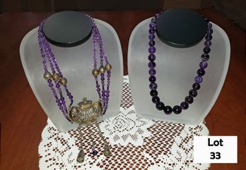 Two Natural Amethyst Beaded Necklaces