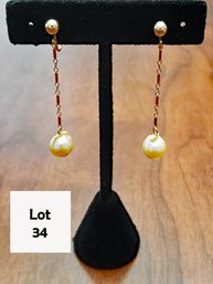 14K Yellow Gold And Baroque Pearl Drop Earrings