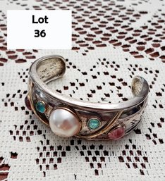Gemstones Set In Sterling Silver With Gold Accents Cuff Bracelet