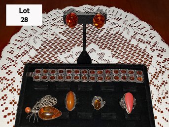 Assorted Natural Amber And Silver Jewelry Plus Other Gemstones