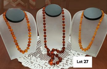 Three Natural Amber Beaded Necklaces