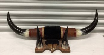 Mounted Leather Trim Steer Horns & Hooves