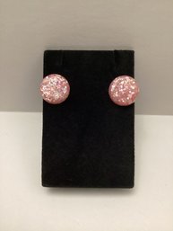 1950s Lucite Pink Confetti Glitter Clip On Earrings