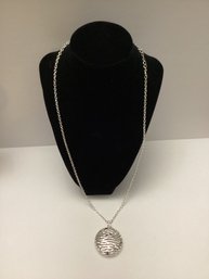 NRT Avon Silver Tone Necklace With Hollow Tiger Stripe Pendant With Rhinestone Accents