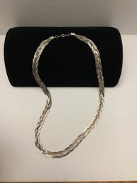 Vintage Braided Herringbone Silver Tone Necklace