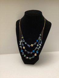 Triple Strand Bead And Natural Stone Necklace