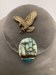 Eagle Pin And Ship Cabachon