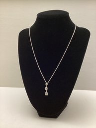 Signed OW 925 Necklace With Triple Stone Drop Pendant