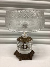 Vintage L&L WMC Crystal Marble & Brass Pedestal Bowl Compote