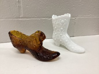 Vintage Milk Glass & Amber Glass Shoes