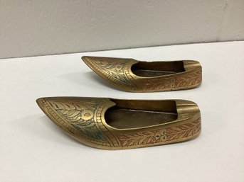 Pair Of Brass Shoe Ashtrays