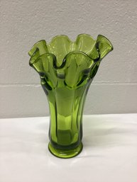 Vintage Green Ruffled Vase