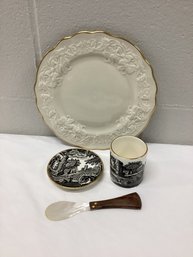 Mother Of Pearl Caviar Spoon, Spode Italian Demitasse, Lenox