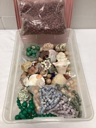 Large Shoe Box Tote Full Of Shells & Beads