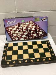 Consul Chess Set Inlaid Wood Cabinet Hand Carved Chessmen