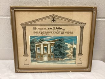 Freemason Masonic Temple Certificate With Stamps