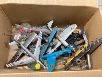 Box Of Vintage Plane & Ship Models With Display Stands