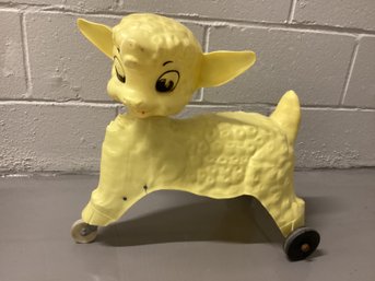 Vintage Plastic Yellow Lamb Ride On Toy