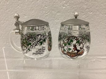 Pair Of German Krampus Miniature Glass Steins
