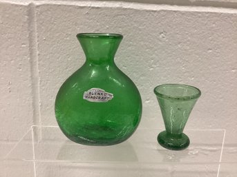 Blenko Handcrafted Green Crackle Glass Vase